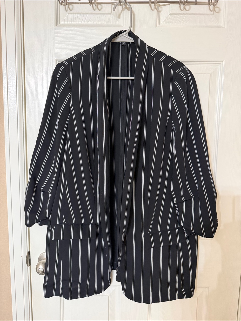 Express Black Pinstripe Open Blazer